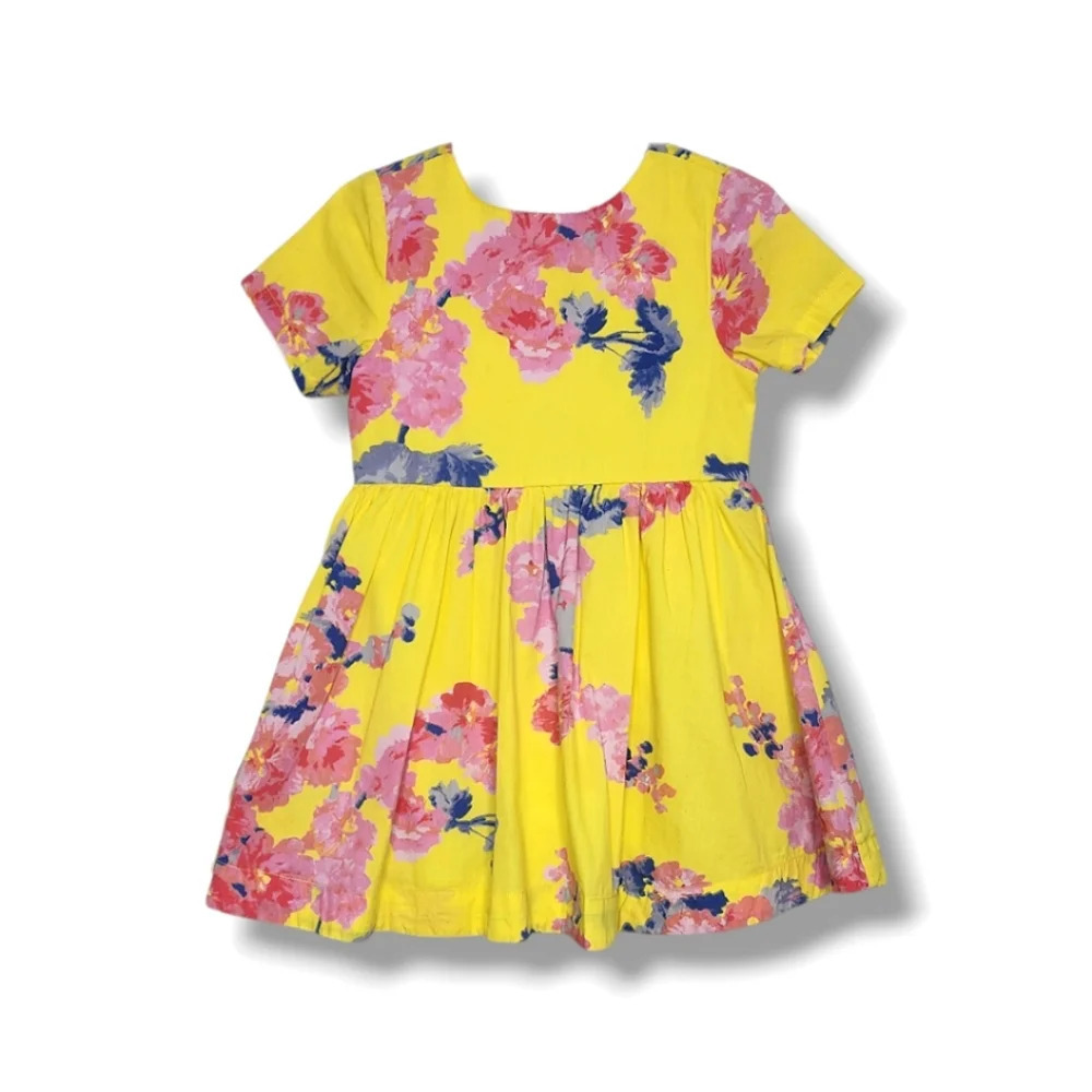Joules Yellow Pink Floral Dress Size 2Y